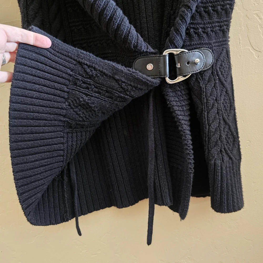 Lauren Ralph Lauren Black Chunky Cable Knit Equestrian Vest Bridle Detail - Picture 13 of 14